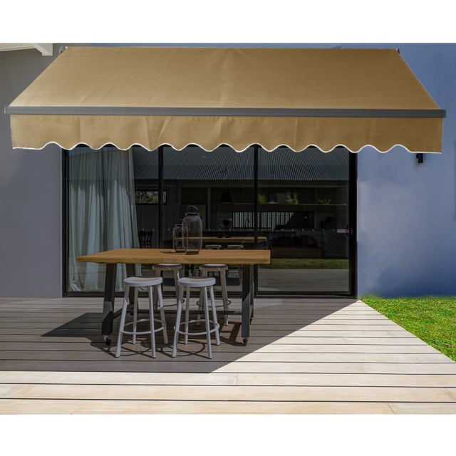 ALEKO Motorized Black Frame Retractable Home Patio Canopy Awning 12x10 ft, Sand Color