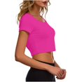 thumbnail image 4 of VSSSJ Crop Tops pour Femmes Manches Courtes Col Rond Extensible Chemise Décontractée Ajustée Solide Confortable Été Basique T-Shirts Courts Rose Vif Taille Unique, 4 of 5