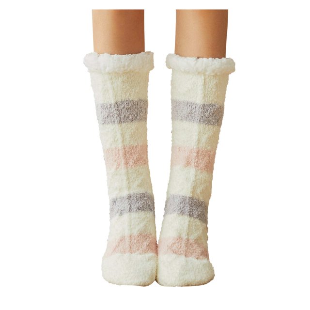 Womens Winter Stripe Super Soft Warm Cozy Fuzzy Fleece-lined Sock