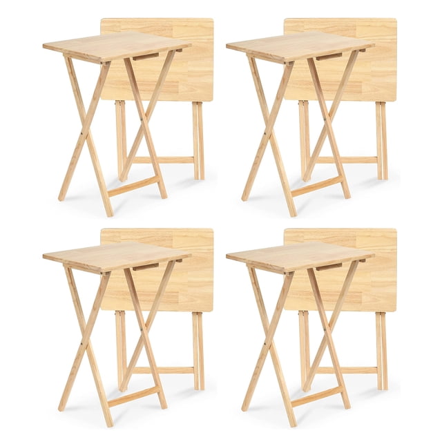 PJ Wood Table de Plateau à Collation Pliable et Portable pour Télé, Fini Naturel (Ensemble de 8 Pcs)