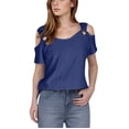 thumbnail image 1 of XMMSWDLA Hauts pour Femmes Hauts pour Femmes à Imprimé Graphique Manches Courtes Col en V Hauts Décontractés Tee T-Shirt Blouse Bleu Hauts pour Femmes Décontractés, 1 of 7