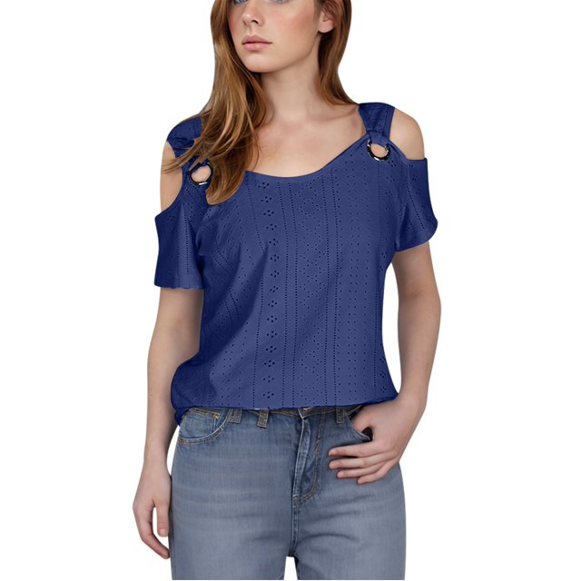 XMMSWDLA Hauts pour Femmes Hauts pour Femmes à Imprimé Graphique Manches Courtes Col en V Hauts Décontractés Tee T-Shirt Blouse Bleu Hauts pour Femmes Décontractés
