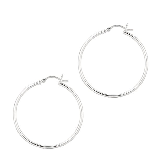 Sterling Silver with Rhodium Finish Shiny Round Baby Hoop Earrings