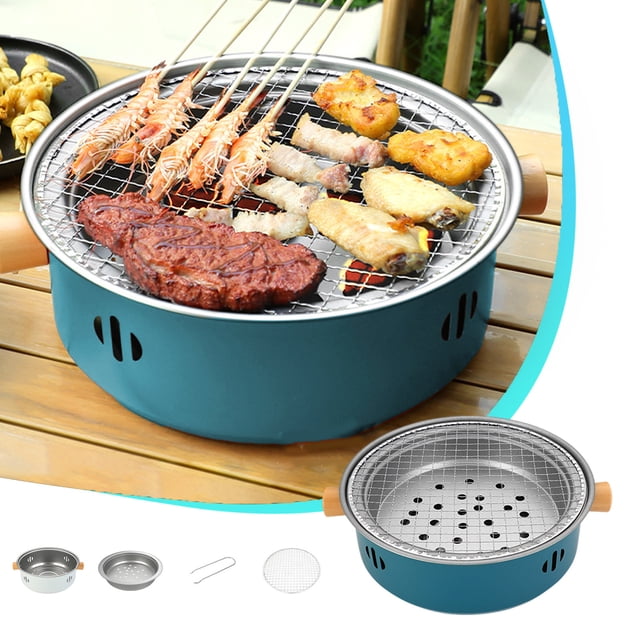 Gril Barbecue Portatif Mini au Charbon, Gril BBQ au Charbon Compact, Gril au Charbon Multifonction Sans Fumée Rond de Table pour Cuisson Intérieure Extérieure Maison Fête Pique-Nique Camping
