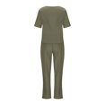 thumbnail image 4 of Mikilon Ensemble Élégant pour Femmes 2 Pcs Mode Col Rond Manches Courtes Haut Pantalon Long Ensemble Décontracté Mode Col Rond Manches Courtes Hauts Pantalons Ensemble Décontracté Vert Armée m, 4 of 6