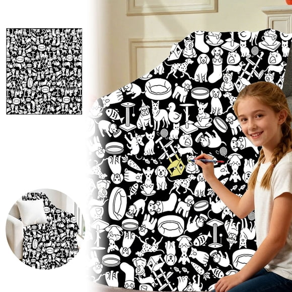 ZZHZGZon Vente Bricolage Couleur dans Couverture pour Adultes et Enfants Couverture à Colorier à la Main Activité Artistique pour la Famille et