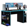 thumbnail image 2 of Madesa Large Modern Gaming Computer Desk 53 Inch with 5 Shelves Cable Management Student Study Wooden Table Home Office Gamer Desk for Kids and Adults - Black/Blue, 2 of 5