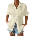 thumbnail image 1 of Besolor Womens Plus Size Button down Shirts Collared Short Sleeve Textured Summer Casual Tops Blouse with Pocket, 1 of 5