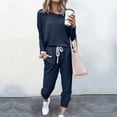 thumbnail image 3 of Mrat Womens 2 Piece Outfits 2 Piece Jogging Sets Solid Polyester Long Sleeve Sweatsuits Sets Two Piece Track Suits Drawstring High Waist Pants Set Comfy Outfits E-Navy 3XL, 3 of 5