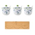 thumbnail image 1 of Hand Drawn Pattern Sugar Bowl With Lid, Ceramic Teacup Shape Sugar Pot, Coffee Accessories, Sugar Pourer, Kitchen Storage-Green Blue Plum-3 Set, 1 of 8