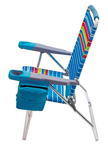 Rio Beach 17" Extended Height 4-Position Folding Beach Chair, Graphic Traffic Blue/White/Multi Stripe