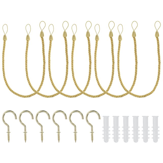 Unique Bargains Attaches de Rideaux, Lot de 6 Attaches de Rideaux Tressées avec Crochets à Vis et Boulons, Jaune Or