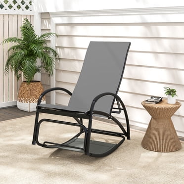 Gymax 2-in-1 Outdoor Rocking Chair with 4-Position Adjustable Backrest Curved Armrests Gray