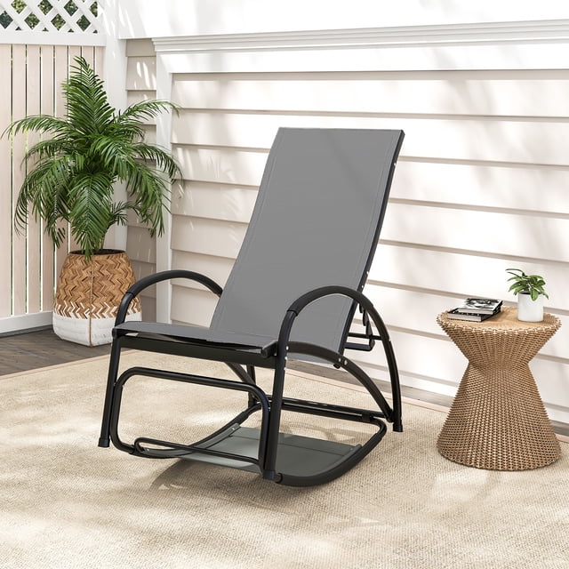 Gymax Chaise Berçante d'Extérieur 2-en-1 avec Dossier Réglable à 4 Positions, Accoudoirs Courbés, Gris