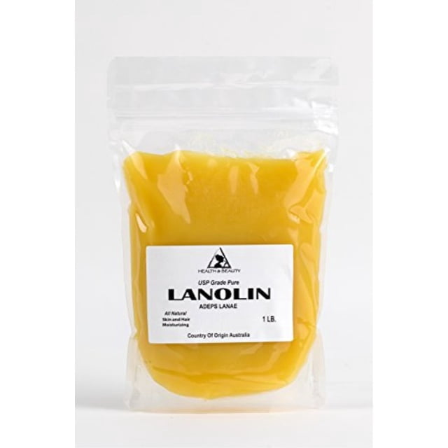 Lanoline Anhydre de Qualité USP Ultra Raffinée pour la Peau, Hydratant pour les Lèvres 100 % Pur, 1 LB, Emballée dans une Pochette Transparente Refermable avec une Étiquette Blanche Indiquant le Nom du Produit et les Spécifications. la Lanoline Solide Jaune Est Idéale pour les Baumes à Lèvres Non Teintés et les applications de Traitement de la Peau.