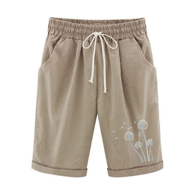 Plebaso Womens Casual Shorts Knee Length Rull up Printed Shorts Straight Summer Short Pants with Pockets