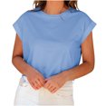thumbnail image 1 of Timegard Womens Tops Crew Neck Cap Sleeve Cropped Top Summer Basic Tees Casual Loose Tank Top Blouse, 1 of 7