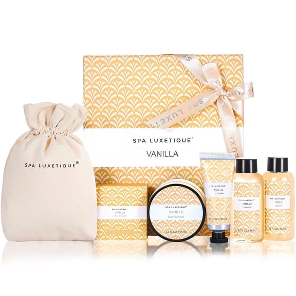 Spa Luxetique Gift Sets for Women Relaxing - 5Pcs Vanilla Luxury Bath Set for Her Beauty Birthday Gifts