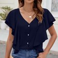 thumbnail image 2 of Yuyuzo Womens Button down Shirts Summer Deep V Neck Short Sleeve Blouses Ruffle Loose Fitted Flowy Tees, 2 of 7