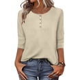 thumbnail image 2 of Lenpel Hauts pour Femmes à Manches 3/4 Printemps Été Col Ras du Cou Quart de Bouton T-Shirts Décontractés Tunique Tee Blouses, 2 of 7