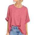thumbnail image 2 of Plebaso T-Shirts Surdimensionnés pour Femmes Manches Courtes Col Rond T-Shirts d'Été Décontractés Amples Blouses 2025, 2 of 7