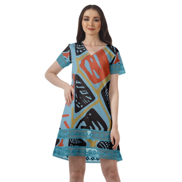 Moomaya Robe de Plage Imprimée en Coton Flex à Manches Courtes pour Femmes, Robe de Cocktail