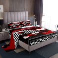 thumbnail image 1 of YST Draps de Course Taille Simple, Ensemble de Draps de Voiture de Course Rouge pour Enfants Garçons Drapeau Camouflage, Ensemble de Literie Sports Cool Vitesse Extrême Automobile Échiquier 3 Pcs, 1 of 5