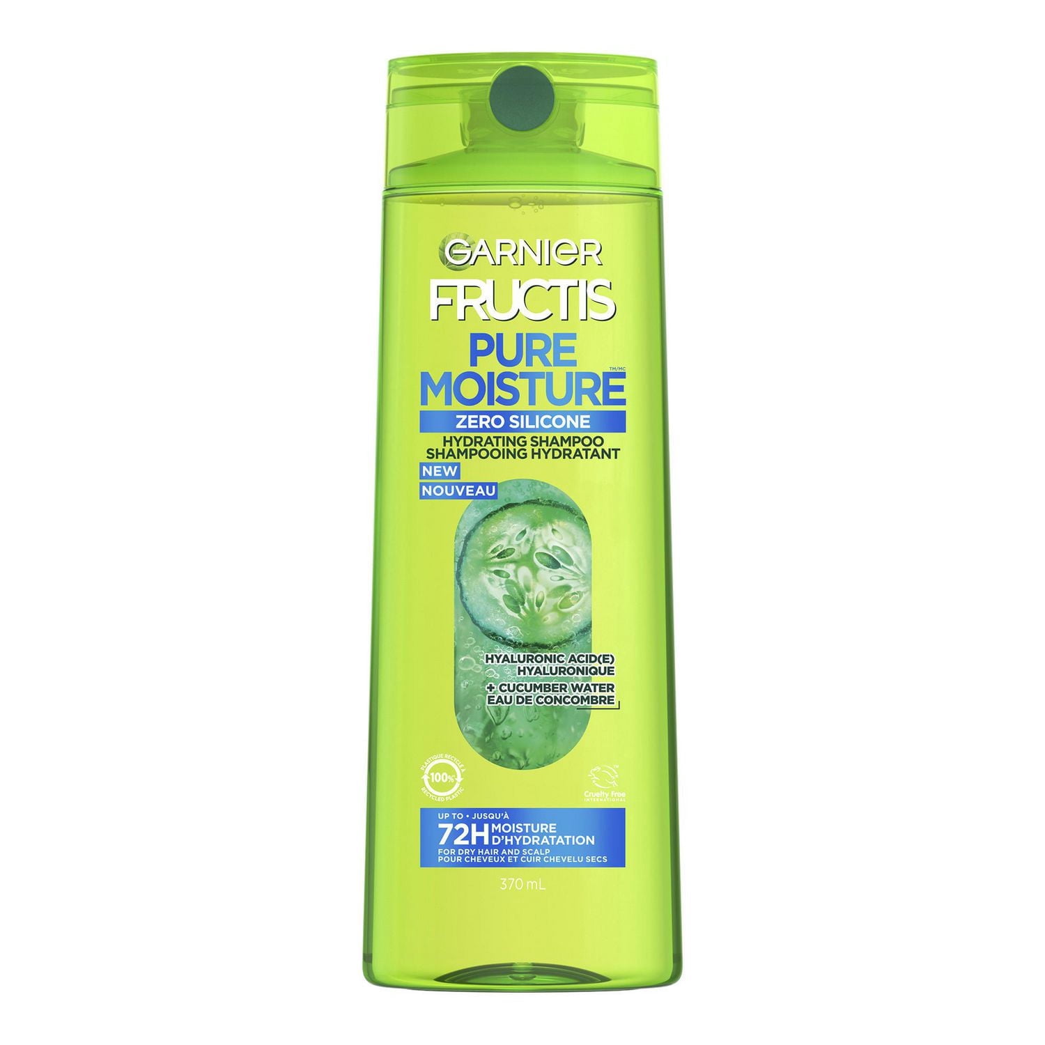 Garnier Fructis Pure Moisture Hydrating Shampoo for Dry Hair and Dry Scalp, Up to 72H Hydration, with Hyaluronic Acid and Cucumber Water