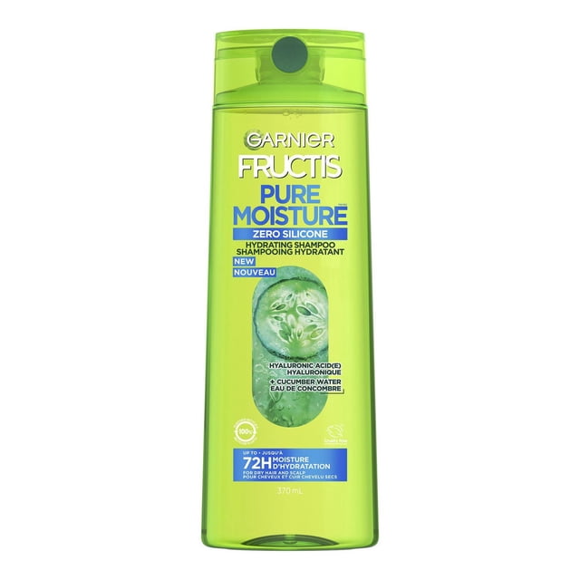Garnier Fructis Pure Moisture Hydrating Shampoo for Dry Hair and Dry Scalp, Up to 72H Hydration, with Hyaluronic Acid and Cucumber Water