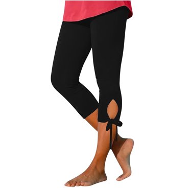 DDAPJ pyju Capri Leggings for Women High Waisted Stretch Knee Length Leggings Casual Summer Workout Athletic Running Yoga Pants with Bowknot Design leggings para mujer Black M