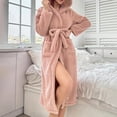 thumbnail image 2 of Timegard Nightgown for Women Fleece Mid Long Robe with Hood Belt Homewear Fall Winter Warm Comfy Bathrobe, 2 of 9