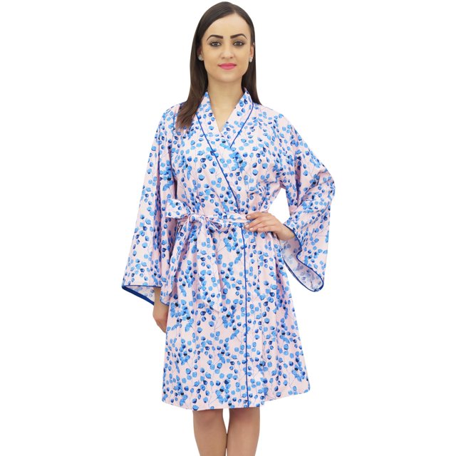 Bimba Kimono Imprimé Feuille pour Femmes Robe Manches Longues en Coton Popeline - 22