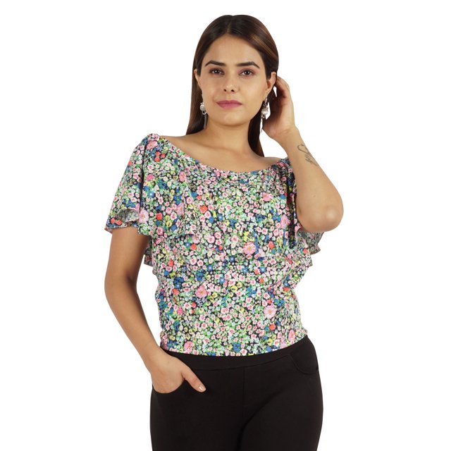 Moomaya Hauts Imprimés pour Femmes Blouse à Manches Courtes Évasée