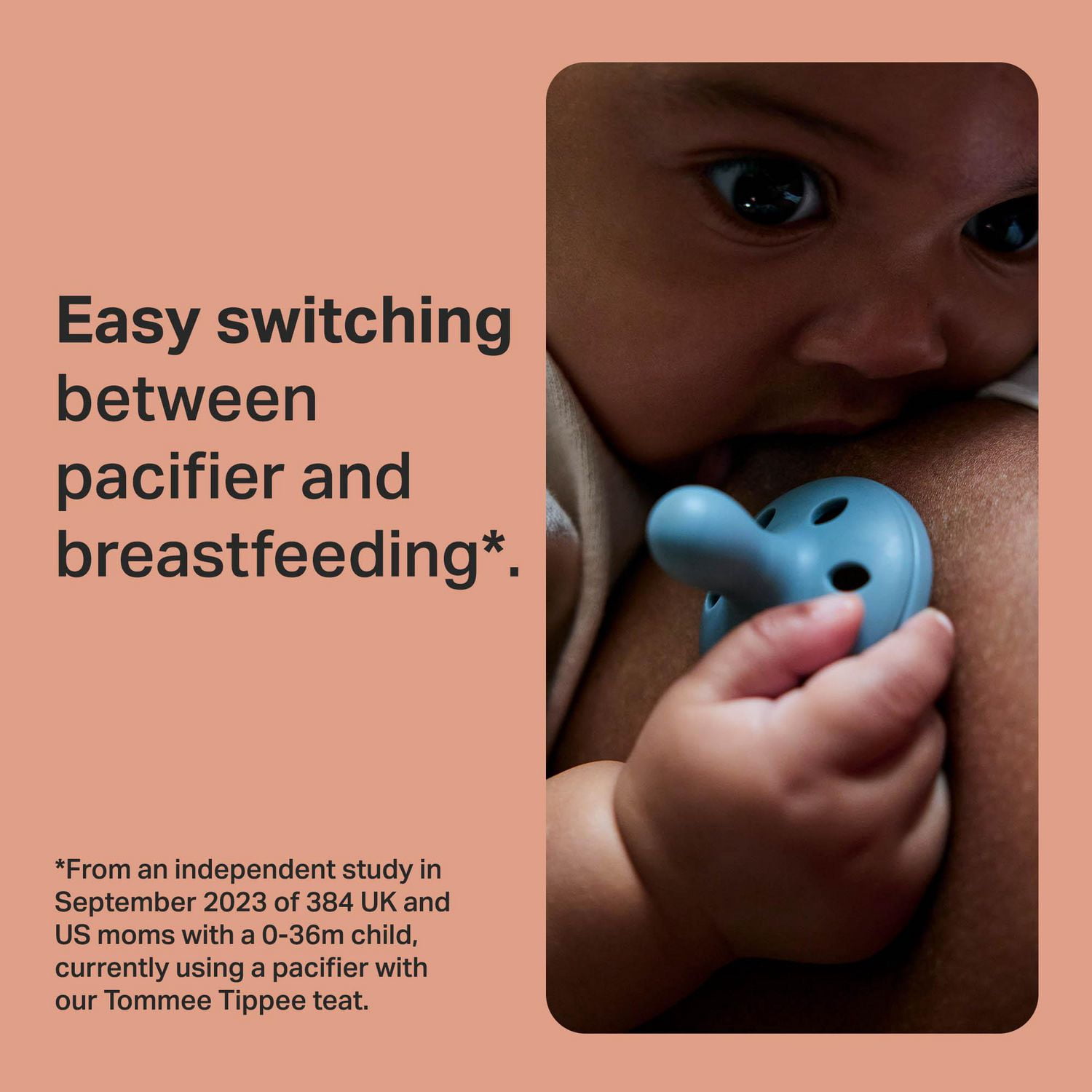 Tommee Tippee Breast-like Pacifier, 0-6m, 2 Count, Lightweight, One-piece Silicone Design, Symmetrical Nipple
