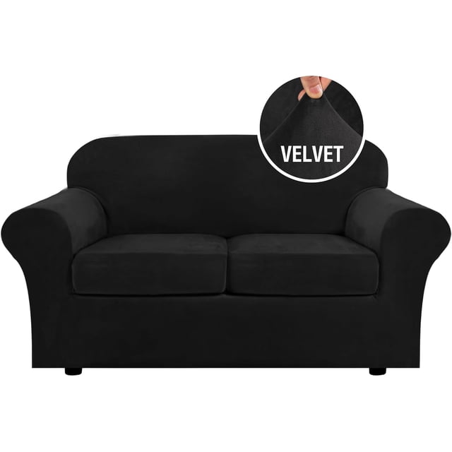 Modern Velvet Plush 4 Piece High Stretch Sofa Slipcover Furniture Protector Form Fit Luxury Thick Sofa Cover, Machine Washable