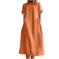 thumbnail image 2 of LOVZFMLL Women's Summer Fashion Solid Color Round Neck Short Sleeve Linen Dress Orange M, 2 of 9