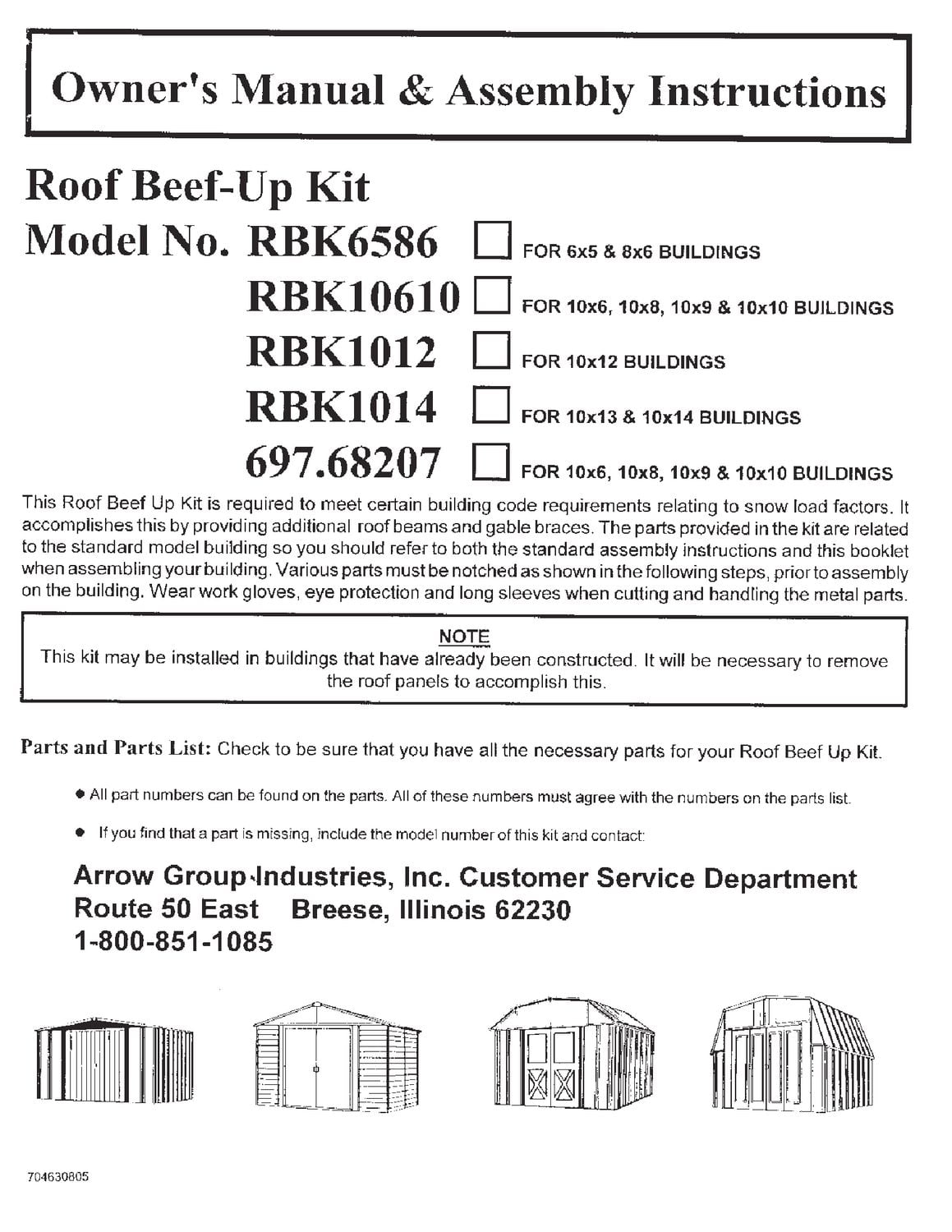 Arrow Roof Strengthening Kit for Sheds (except Swing Doors)