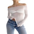 thumbnail image 3 of Women y2k Fairycore Tops Solid Color Off Shoulder Flared Long Sleeve T-Shirts, 3 of 5