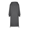 thumbnail image 4 of Women's Casual Loose Solid Color Drawstring Hoodie Fall Warm Fleece Sweatshirt Maxi Dress With Pocket, 4 of 5