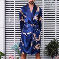 thumbnail image 2 of Men Casual Long Sleeves Lace-up Print Home Pocket Long Pajama Robe, 2 of 6