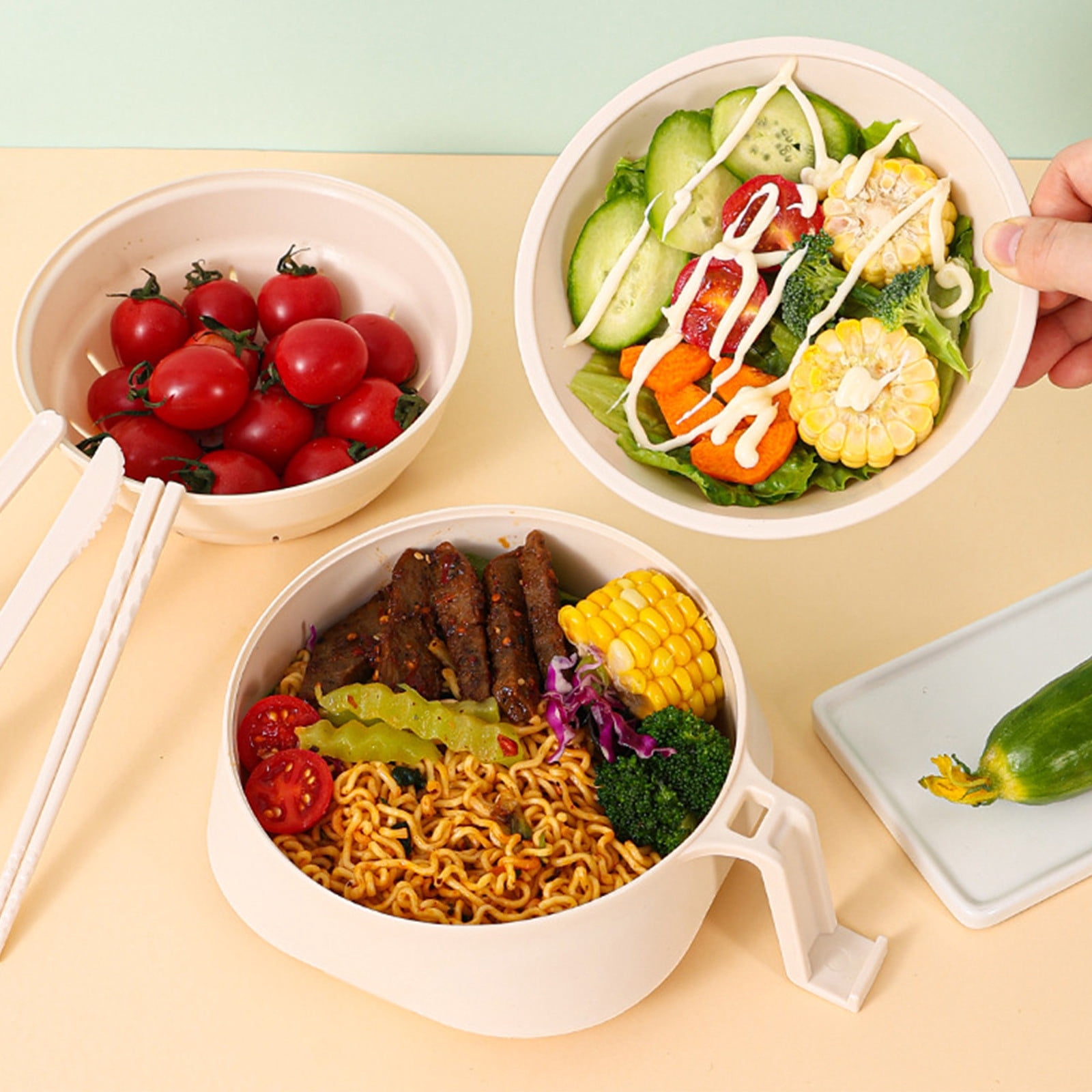 RXIRUCGD Microwave Ramen Bowl With Strainer Microwave Ramen Bowl 6-piece Set Ramen Microwave Bowl With Lid And Handle Dishwasher Safe Portable Ramen Bowl Cooker