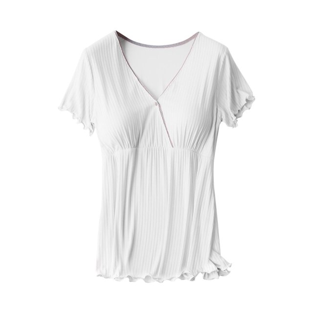 KIHOUT Vêtements de Maternité pour Femmes Liquidation Femmes Enceintes Allaitement Couleur Col Rond Manches Courtes Col Rond Blouse d'Allaitement