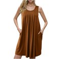 thumbnail image 2 of Ovzne Robes Grande Taille pour Femmes aux Formes Robe d'Été Femmes Chemise de Nuit avec Poches Chemises de Sommeil Sans Manches Tenue de Nuit Chemise de Nuit à Plis devant Col Rond Nuisette Robe Grande Taille Liquidation, 2 of 7