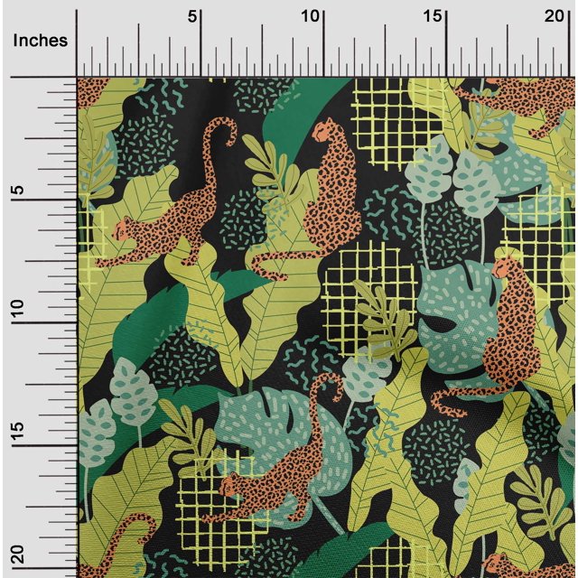 oneOone Polyester Lycra Olive Green Fabric Tropical Leaves & Leopard Craft Projects Decor Fabric Printed By The Yard 56 Inch Wide