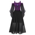 thumbnail image 3 of Yartina Girls Medieval Renaissance Princess Dresses Cold Shoulder Long Sleeve Gothic Victorian Dress Purple 14, 3 of 6