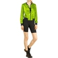 thumbnail image 2 of INSPIRE CHIC Women's Casual Stand Collar Metallic Zip Crop Length Bomber Jacket, 2 of 7