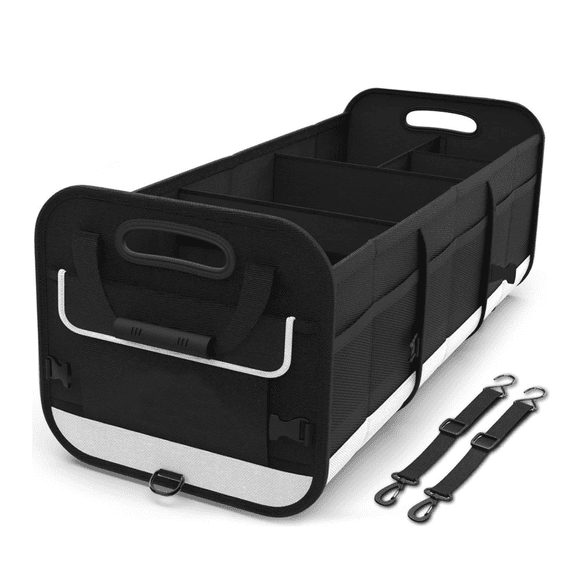 FTCBJJA Grand Organisateur de Coffre de Voiture avec 5 Compartiments, Poignées Renforcées, Sangles de Sécurité, Organisateur de Coffre Disponible pour Voiture, SUV, Minivan