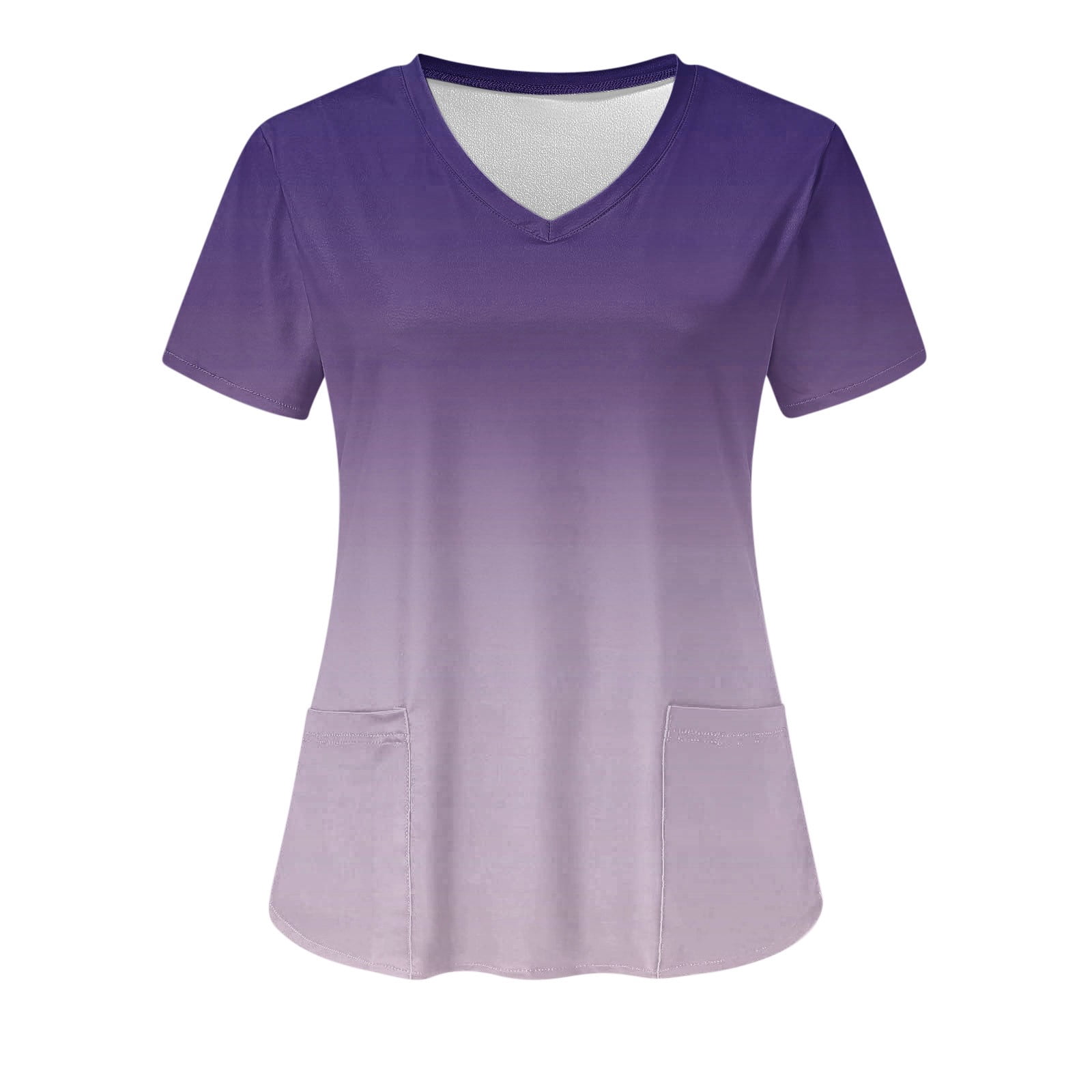Cameland Women's Working Uniform Nursing Uniform With Two Pockets Scrubs Top Gradient Color Short Sleeve V-neck Tee