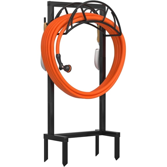 VyGrow Garden Hose Holder, Freestanding Heavy Duty Water Hose Holder for Outside, Upgraded Metal Hose Stand with 150-Foot Capacity, Detachable Garden Hose Storage Hose Reel Rack, Black