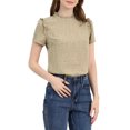 thumbnail image 1 of INSPIRE CHIC Blouse Décontractée à Manches Courtes pour Femme, Volants, Pois, Col Rond, Hauts, TG Beige Foncé, 1 of 7